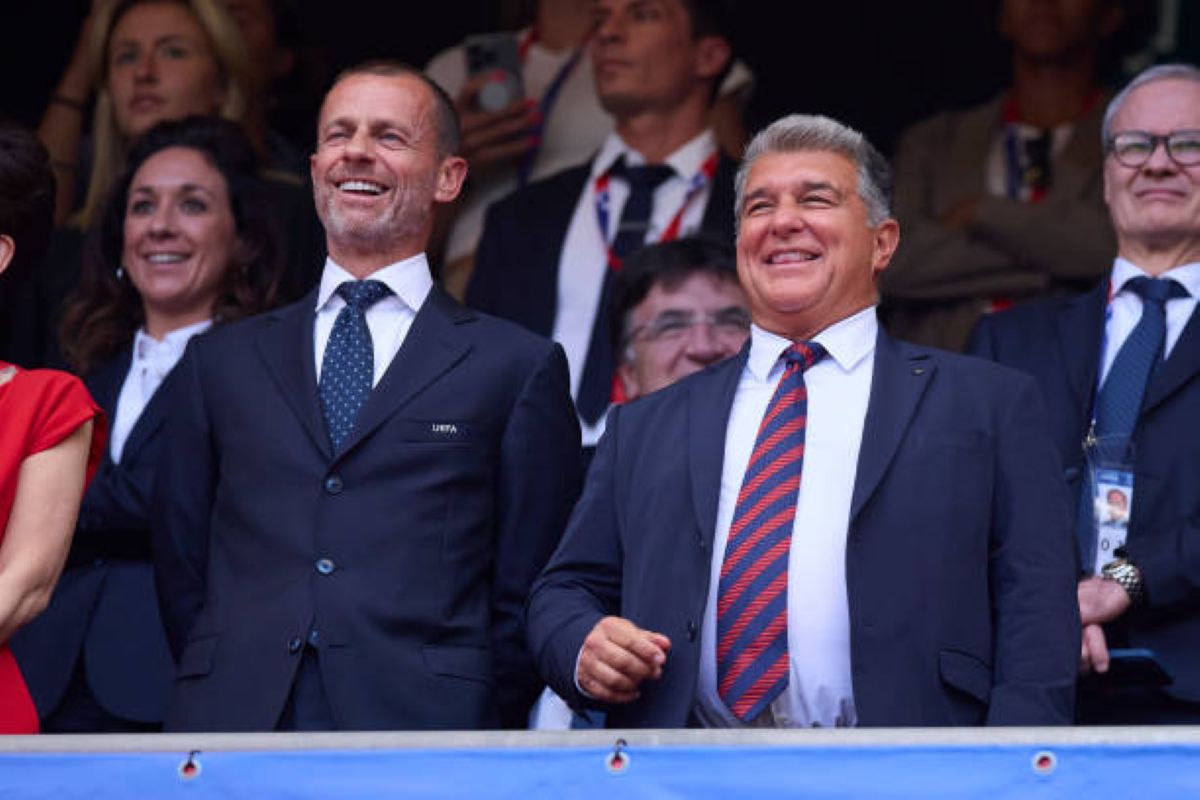 Aleksander Čeferin, uefa president with joan laporta
